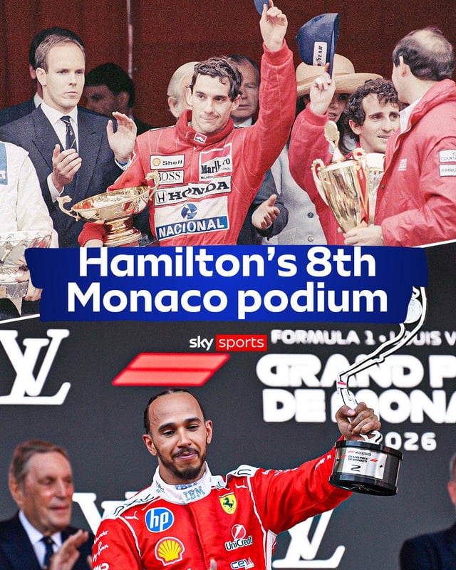 Sir Lewis Hamilton draws level with his idol Ayrton Senna with 8 Monaco podiums 🇲🇨🏆